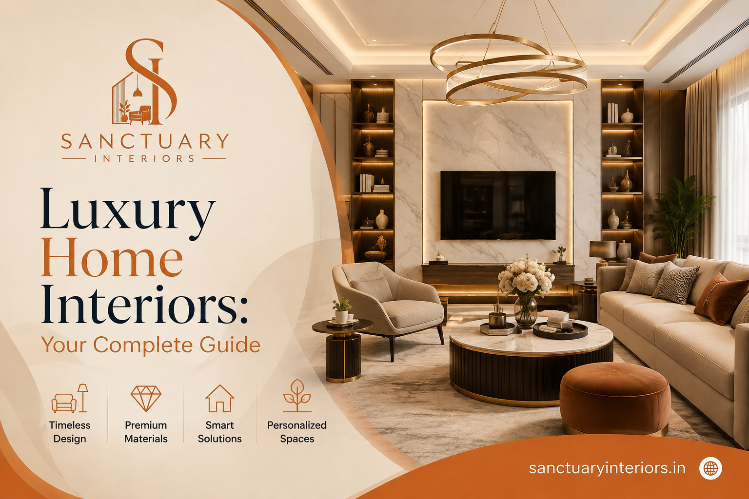Luxury modern living room interior with premium furniture and marble wall.